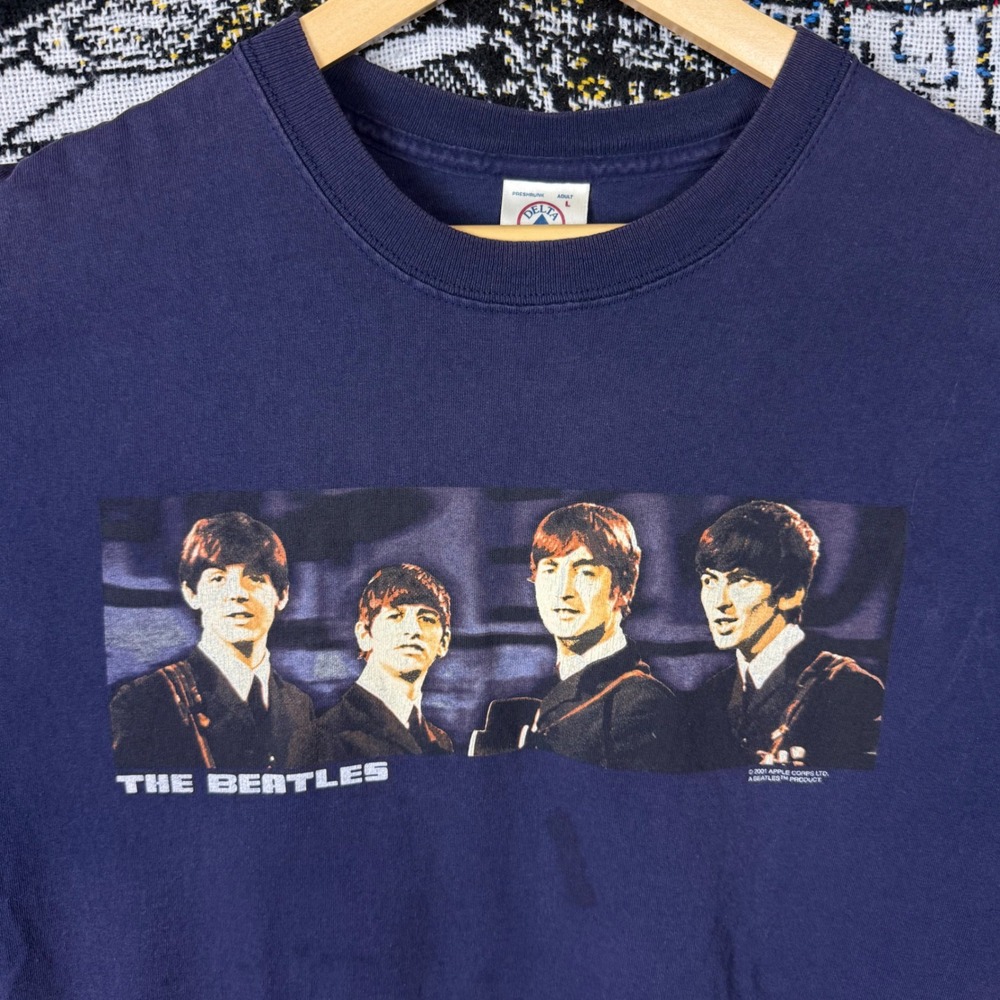 Vintage 2001 The Beatles Delta T-Shirt Navy Large Band Tee Apple Corps 22x29